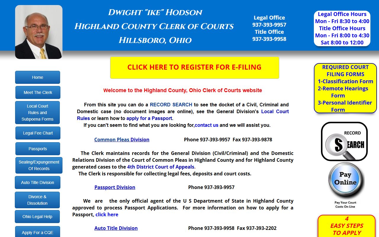 Highland County Clerk court records homepage