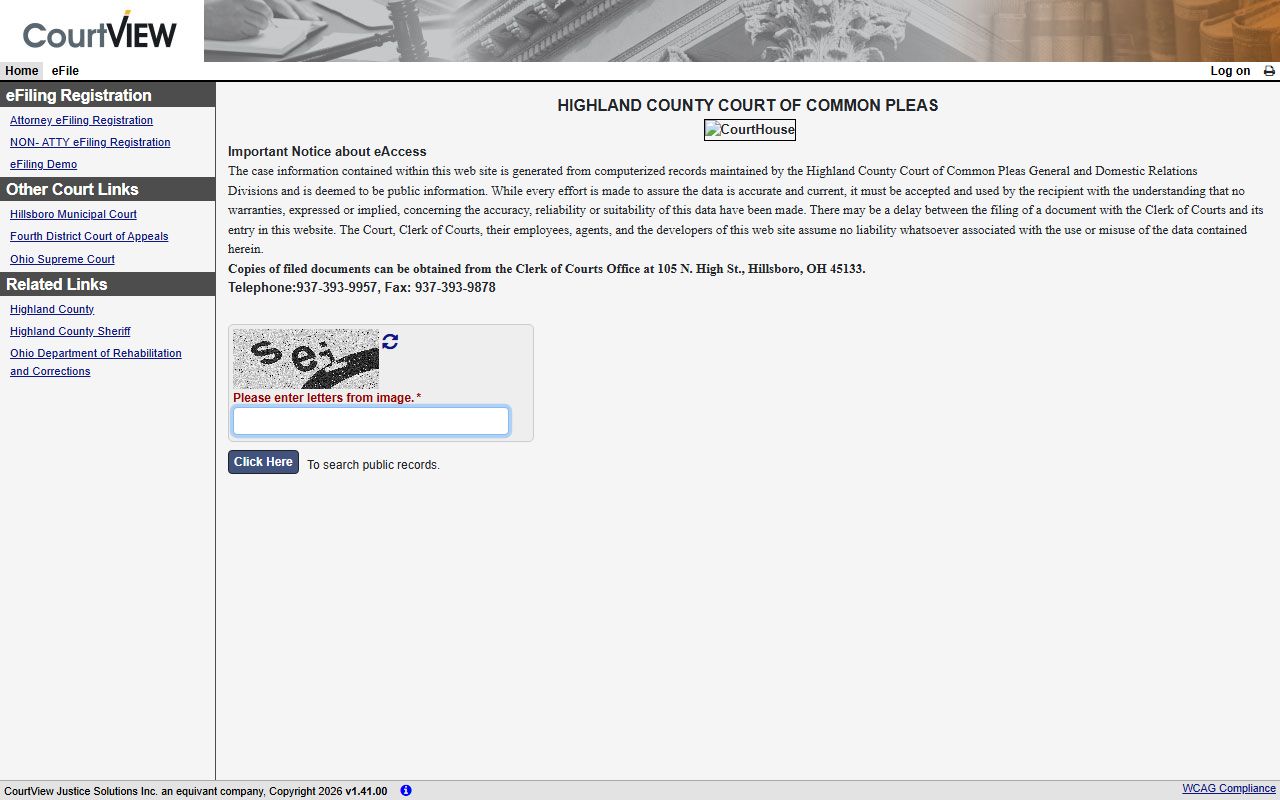Highland County Common Pleas CourtView public records portal