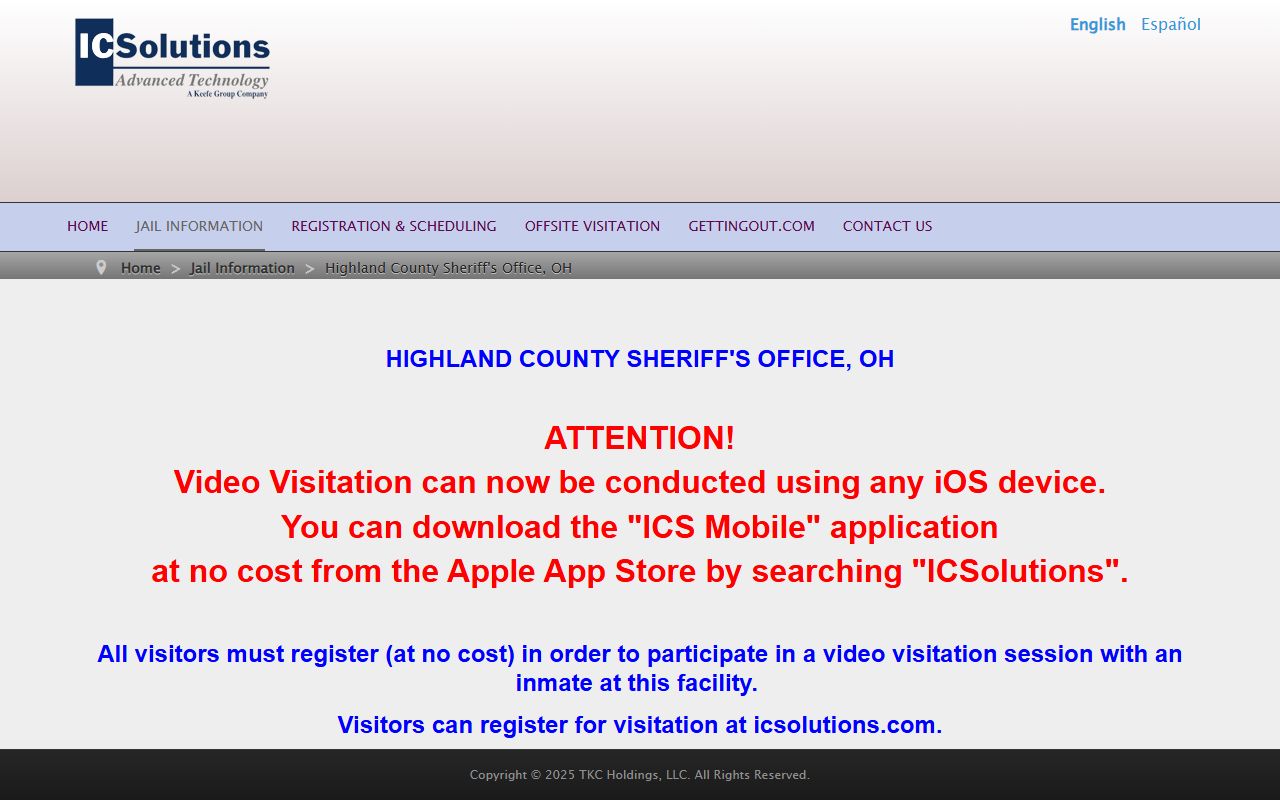 Highland County Jail video visitation roster support through ICSolutions